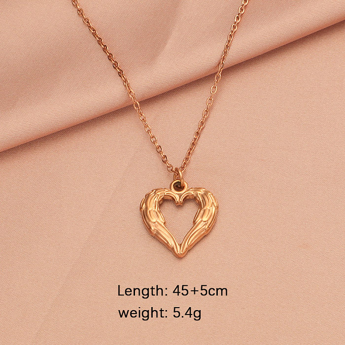 Simple Style Heart Shape Stainless Steel  Plating Hollow Out 18K Gold Plated Rose Gold Plated Pendant Necklace Necklace
