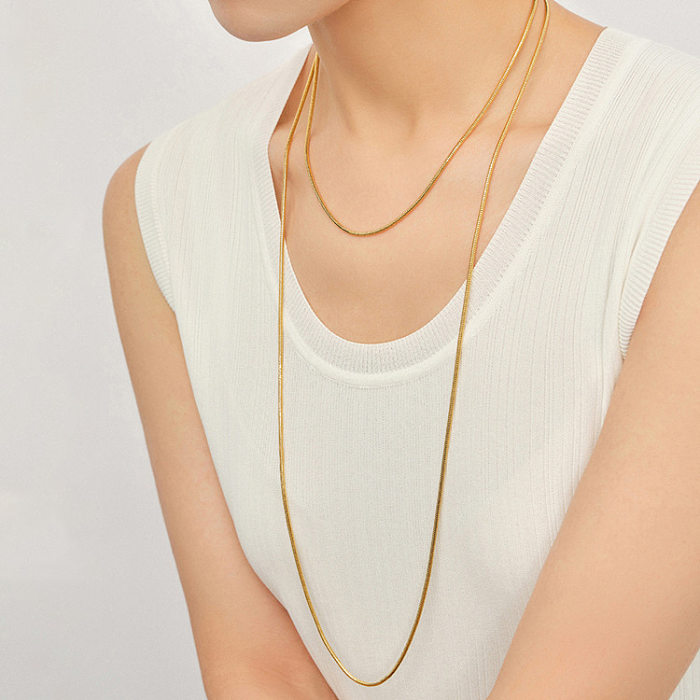 Simple Style Solid Color Stainless Steel  Plating 18K Gold Plated Silver Plated Layered Necklaces
