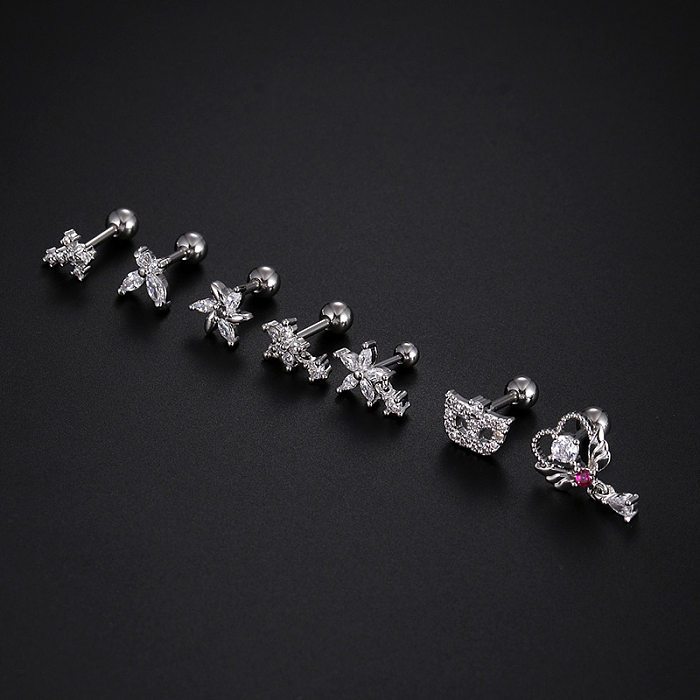 Fashion Cross Star Butterfly Stainless Steel  Inlay Zircon Ear Studs 1 Piece