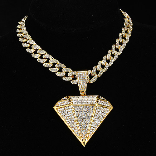 Bijoux Hip-Hop, collier pendentif en alliage d'acier inoxydable avec incrustation de strass