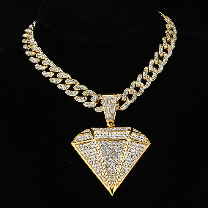 Hip-Hop Jewelry Stainless Steel  Alloy Inlay Rhinestones Pendant Necklace