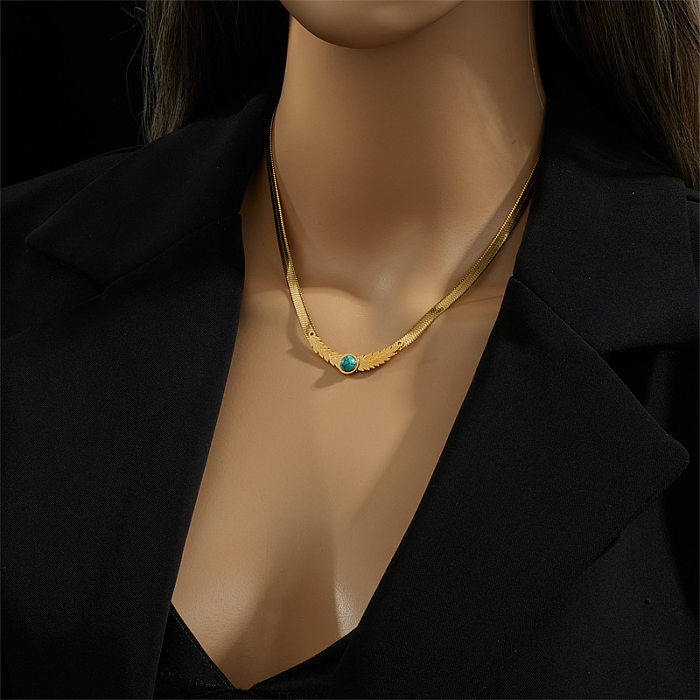 Retro Wings Stainless Steel Inlay Turquoise 18K Gold Plated Necklace
