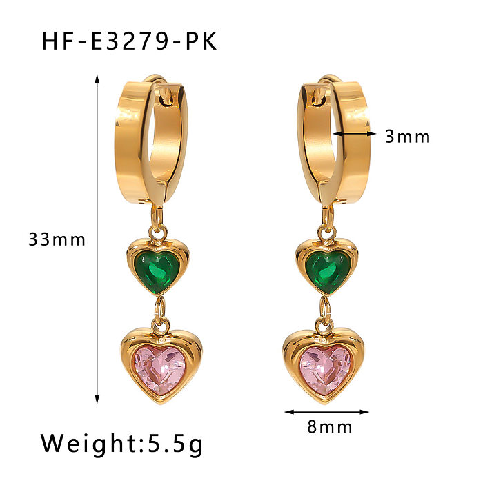 1 Pair Elegant Retro Geometric Heart Shape Plating Inlay Stainless Steel  Zircon Drop Earrings