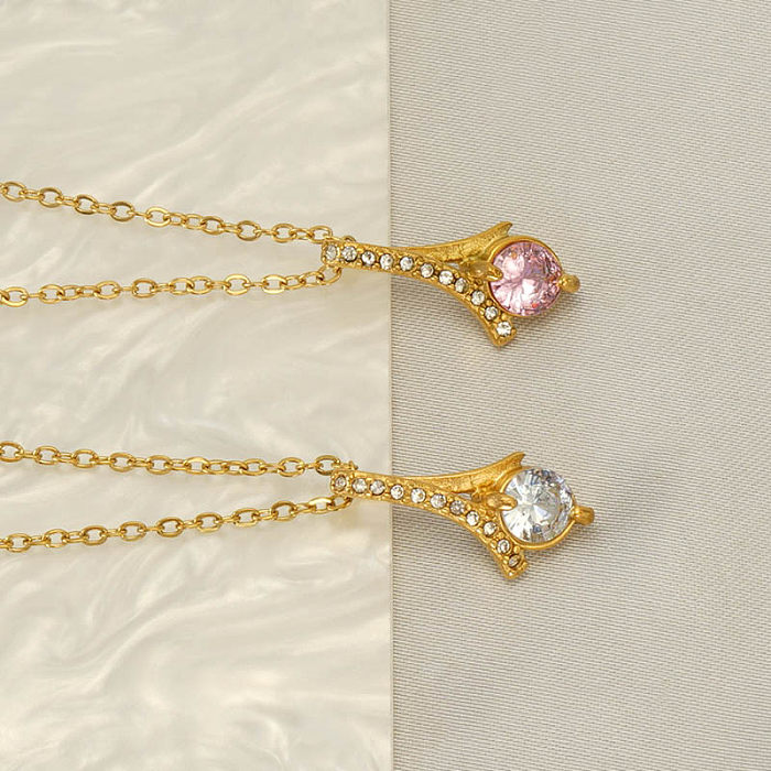 Collier pendentif plaqué or 18 carats avec incrustation de strass géométriques brillants de style moderne
