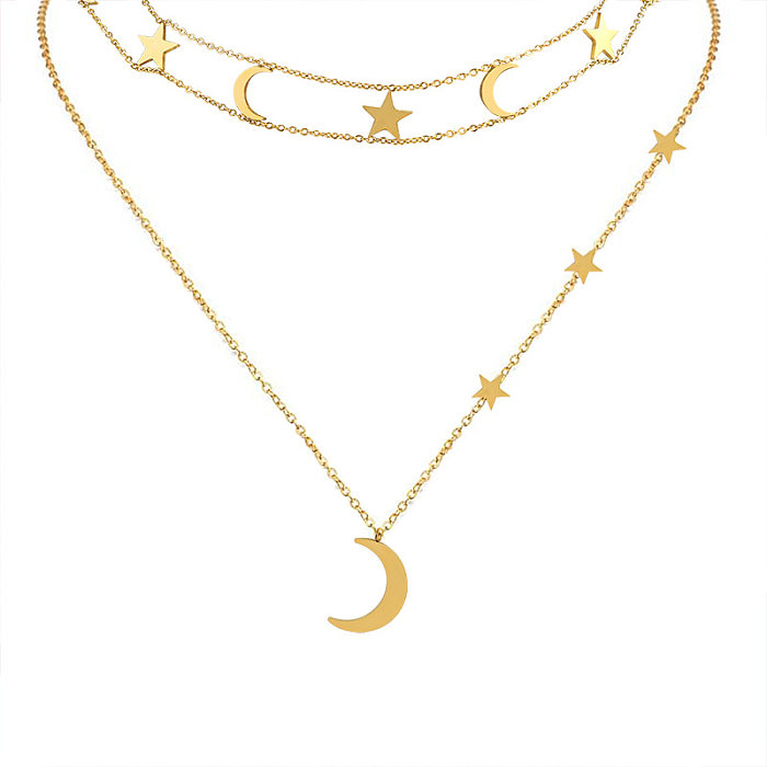 Collier en acier inoxydable étoile lune à la mode plaqué colliers en acier inoxydable