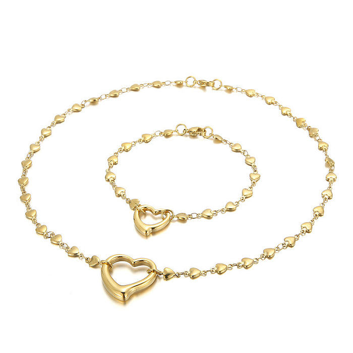 New European And American Fashion Cool Stainless Steel Heart Shape Clavicle Heart-Shaped Combination Set Women's Jewelry Wholesale