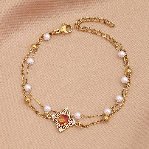 Bracelets ronds en acier inoxydable, Style Simple, Imitation de perles, incrustations de Zircon faites à la main, vente en gros