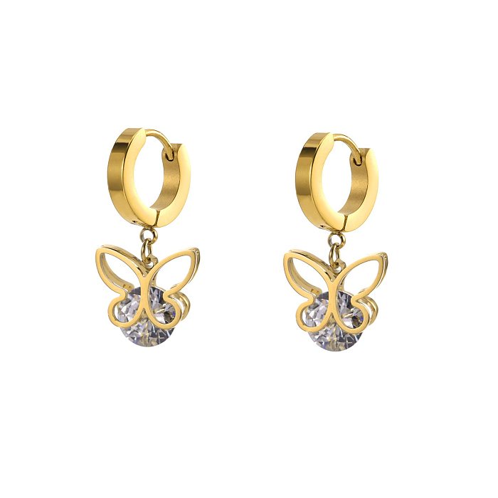 1 Pair INS Style Butterfly Stainless Steel  Inlay Zircon Drop Earrings
