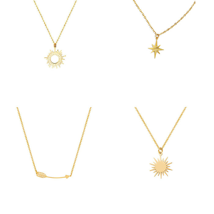 Fashion Six-Pointed Star Sun Pendant Stainless Steel Clavicle Chain 14K Gold Plated Necklace