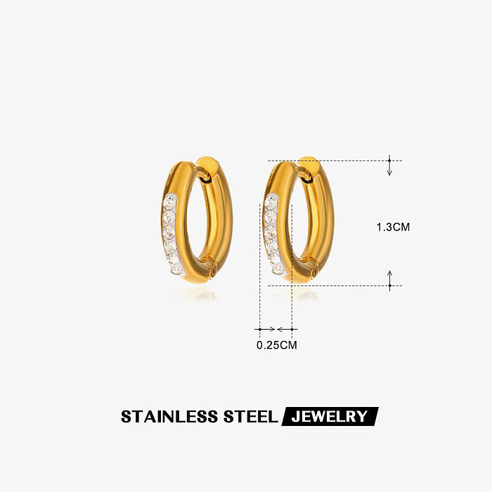 1 Pair Simple Style Commute Circle Plating Inlay Stainless Steel  Zircon Earrings