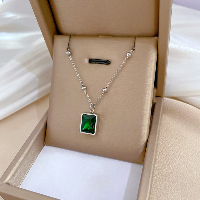 Elegant Luxurious Rectangle Stainless Steel Artificial Crystal Pendant Necklace In Bulk