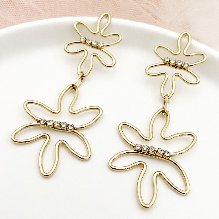 1 Pair Glam Vintage Style Exaggerated Flower Plating Inlay Stainless Steel  Artificial Diamond Gold Plated Drop Earrings