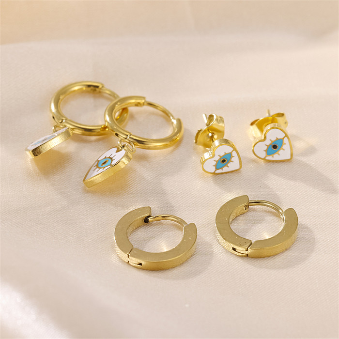1 Set Casual Simple Style Devil'S Eye Plating Stainless Steel  18K Gold Plated Earrings