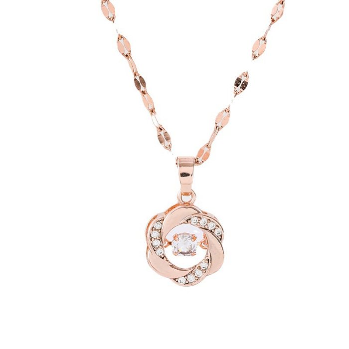 Fashion Round Stainless Steel Inlay Rhinestones Necklace 1 Piece