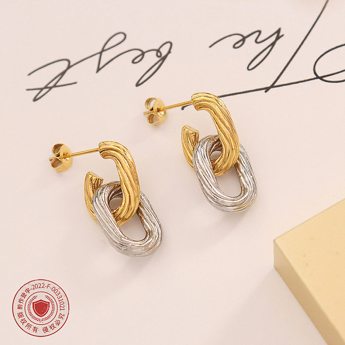 Vintage-Ohrringe mit geometrischer Ringschnalle, ovale Doppelschicht-Edelstahl-Ohrringe
