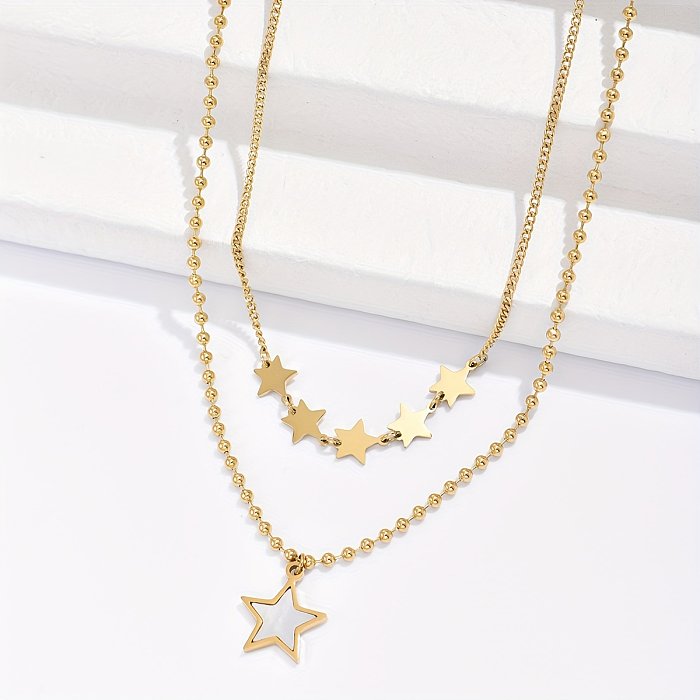 Wholesale Korean Style Pentagram Stainless Steel  14K Gold Plated Shell Layered Necklaces