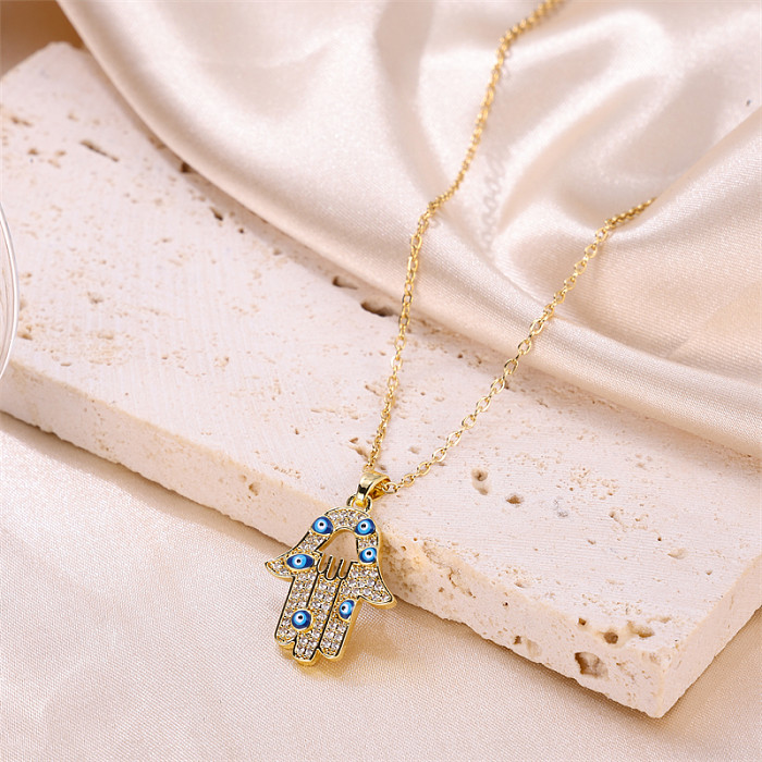Simple Style Devil'S Eye Stainless Steel  Enamel Plating Inlay Zircon 18K Gold Plated Necklace