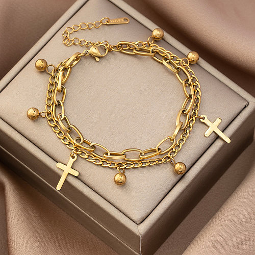 Bracelets décontractés en acier titane avec croix classique