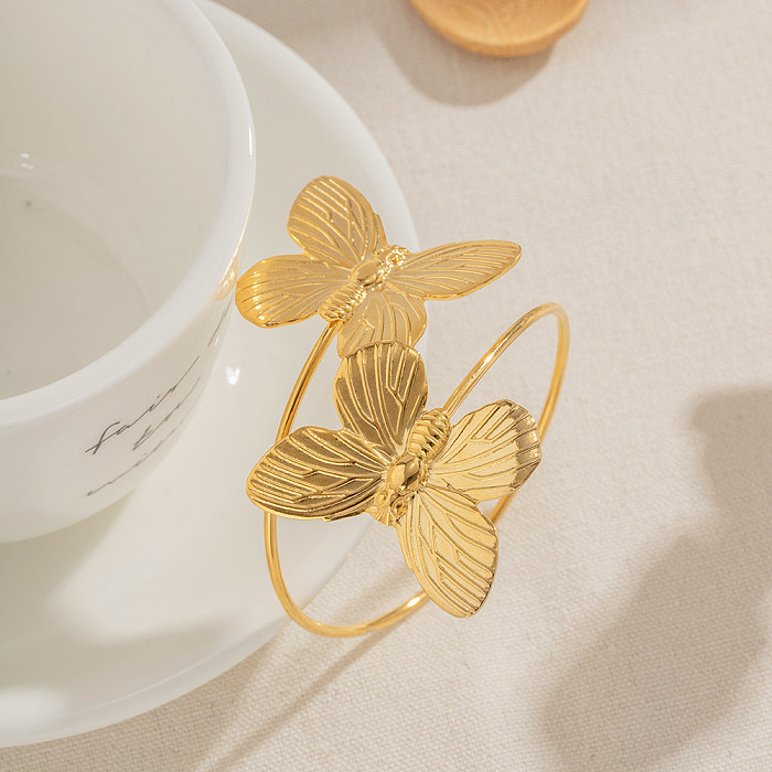 Simple Style Butterfly Stainless Steel Plating Titanium Steel 18K Gold Plated Bangle
