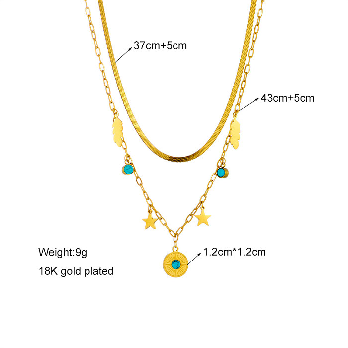 Runde, geschichtete Halsketten aus Edelstahl im Vintage-Stil. Vergoldete Halsketten aus Edelstahl