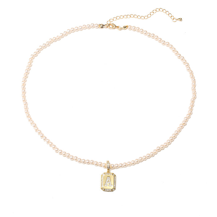 Moda feminina carta geométrica imitação pérola banhado a ouro strass artificial colar colares de aço inoxidável