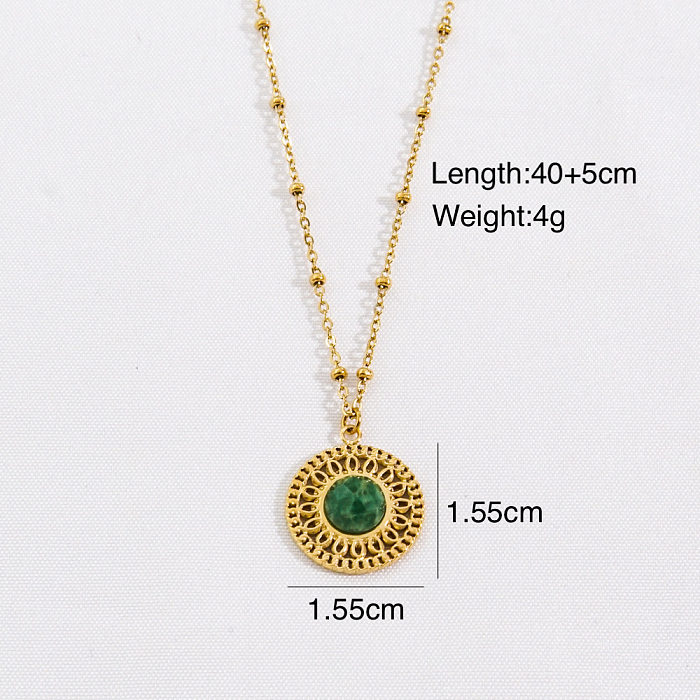 Modern Style Geometric Stainless Steel  Natural Stone Plating Inlay Zircon Pendant Necklace