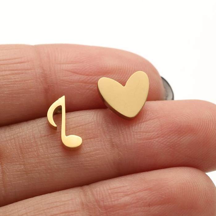 1 paire de clous d'oreilles en acier inoxydable, Style moderne Simple, Notes en forme de cœur, placage asymétrique
