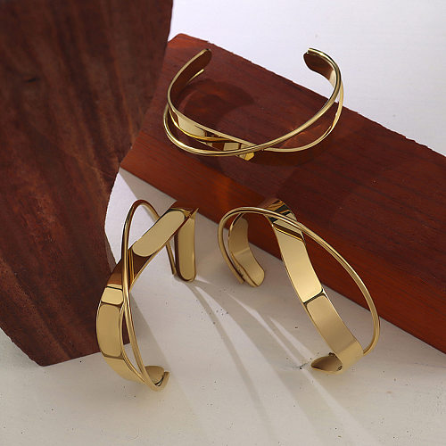Simple Geometric Cross Glossy Open Titanium Steel  Bracelet