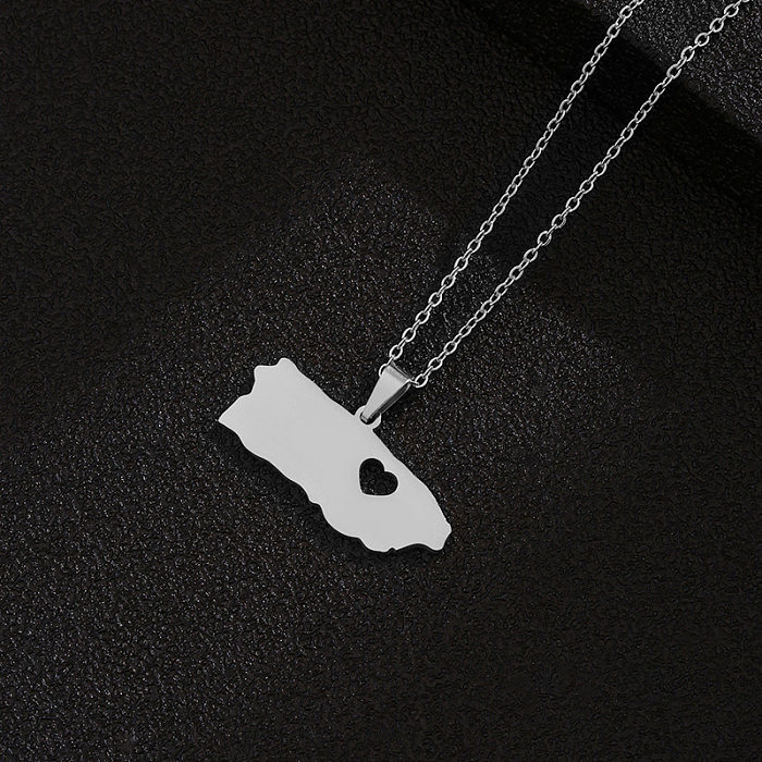 Modern Style Simple Style Map Heart Shape Stainless Steel Plating Hollow Out Pendant Necklace Long Necklace
