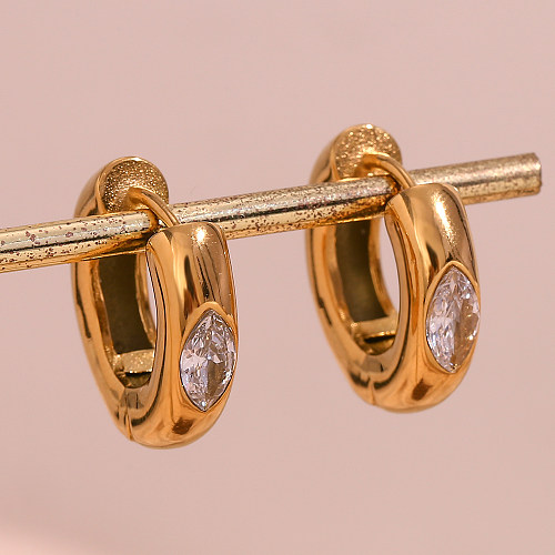 1 Paar einfache, einfarbige, plattierte Inlay-Ohrringe aus Edelstahl mit Zirkon und 18-karätiger Vergoldung