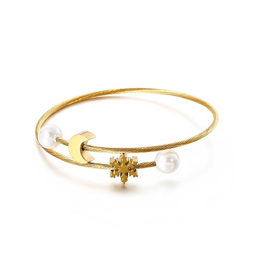 Bracelet coréen en perles simples, en acier inoxydable, flocon de neige, lune, bijoux, vente en gros