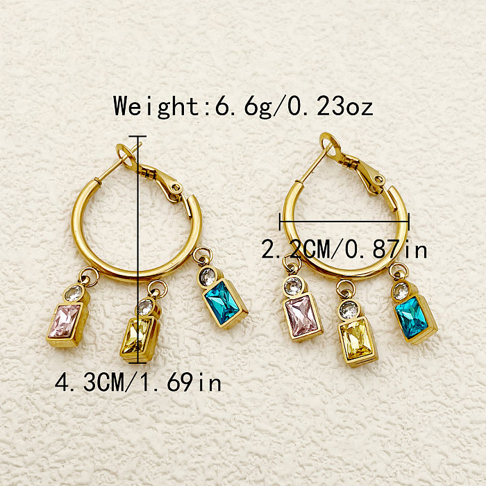 1 Pair Nordic Style Artistic Rectangle Plating Inlay Stainless Steel  Zircon Gold Plated Drop Earrings