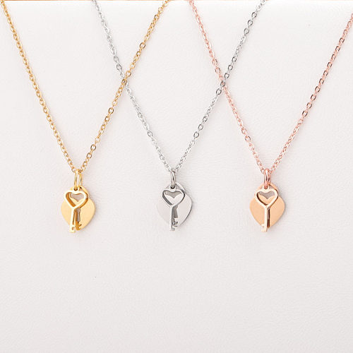 Simple Style Commute Heart Shape Stainless Steel Pendant Necklace In Bulk