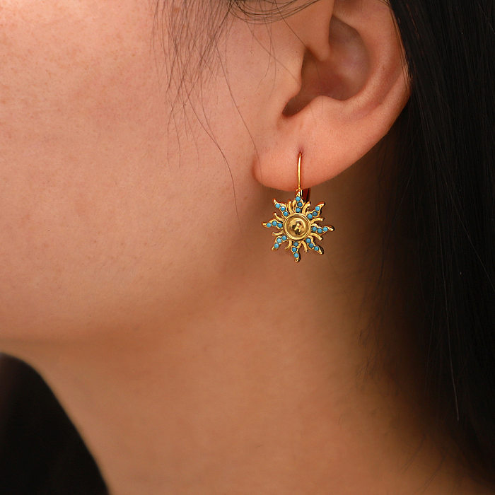 Fashion Sun Stainless Steel  Plating Turquoise Earrings 1 Pair