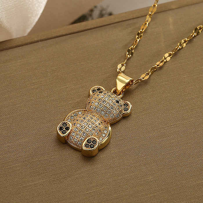 Simple Style Commute Bear Stainless Steel  Imitation Pearl Copper Plating Inlay Zircon 18K Gold Plated Pendant Necklace