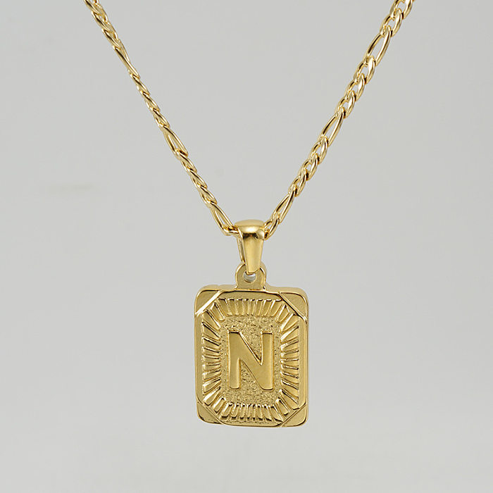 Fashion Letter Rectangle Stainless Steel Pendant Necklace Gold Plated Stainless Steel  Necklaces