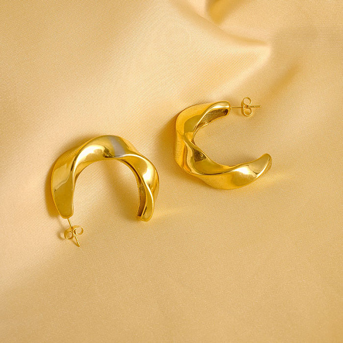 Stainless Steel  Gold-Plated Corrugated Small C- Shaped Earrings