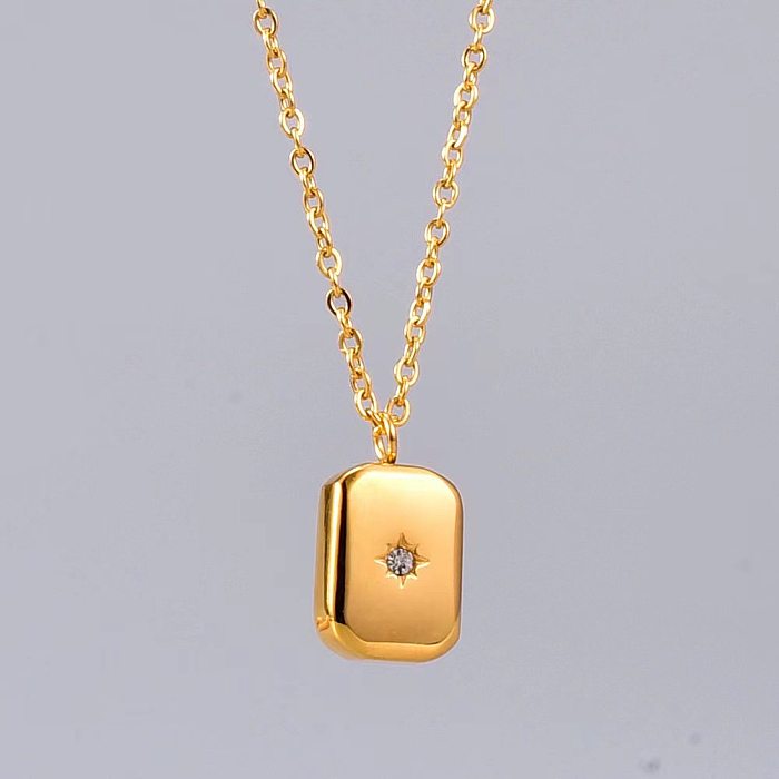 Simple Style Commute Square Water Droplets Stainless Steel Plating Inlay Zircon Pendant Necklace 1 Piece
