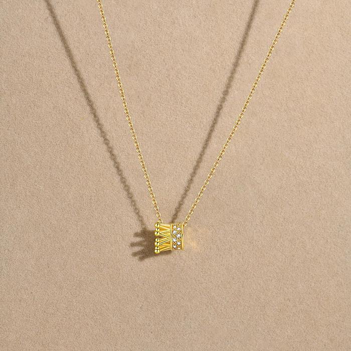 Collier pendentif plaqué or 18 carats avec incrustation de placage en acier inoxydable et couronne de style IG Streetwear