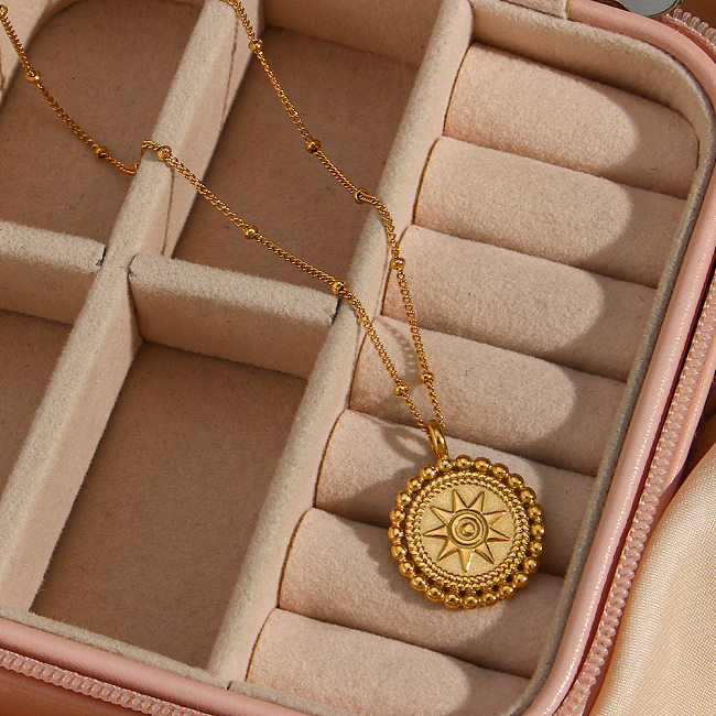 Fashion Plated 18K Gold Vintage Star Disc Pendant Stainless Steel  Necklace