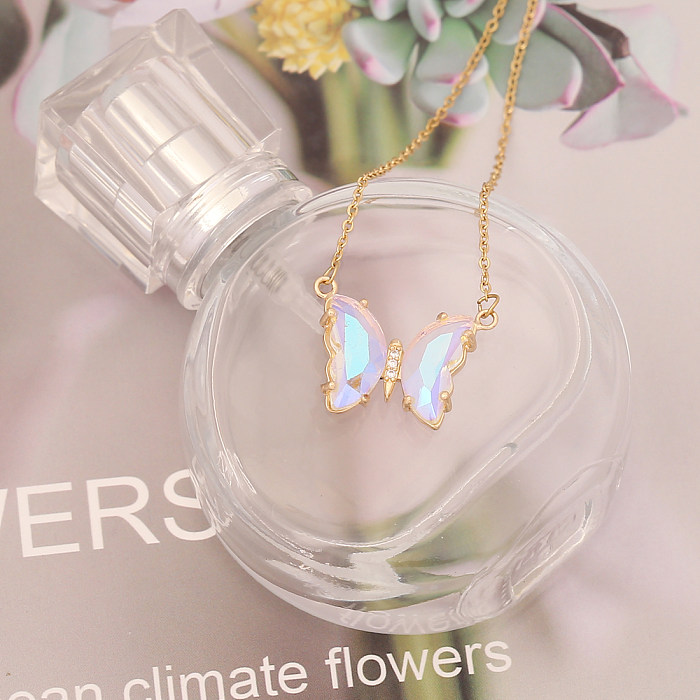 Elegante Schmetterlings-Halskette aus Edelstahl mit Glas-Edelstahl-Halskette