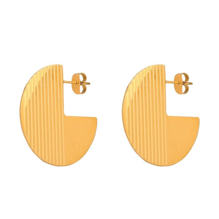 1 Paar Lady C-förmige Plating-Inlay-Edelstahl-Zirkon-vergoldete Ohrringe-Ohrstecker