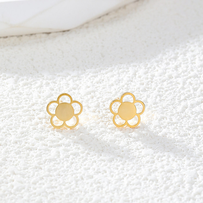 1 Pair IG Style Casual Basic Heart Shape Flower Plating Stainless Steel  18K Gold Plated White Gold Plated Ear Studs