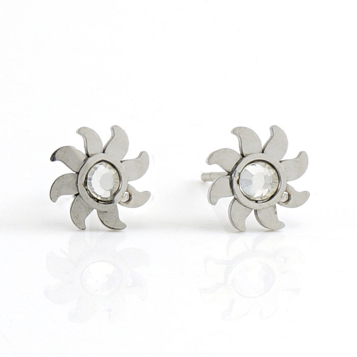 Simple Style Geometric Stainless Steel  Plating Rhinestones Ear Studs 1 Pair