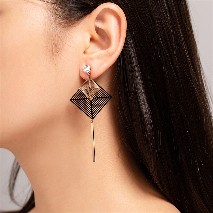 1 Pair Casual Simple Style Square Plating Inlay Stainless Steel  Stainless Steel Rhinestones Rose Gold Plated Drop Earrings