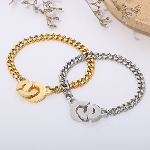 Bracelet de couple en acier inoxydable gravé Double C avec lettre créative