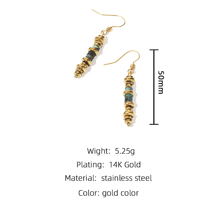 1 Pair Modern Style Artistic Round Plating Stainless Steel  Natural Stone 18K Gold Plated Drop Earrings