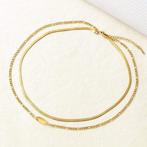 Hip-Hop Luxurious Rectangle Stainless Steel Plating Inlay Zircon 18K Gold Plated Layered Necklaces