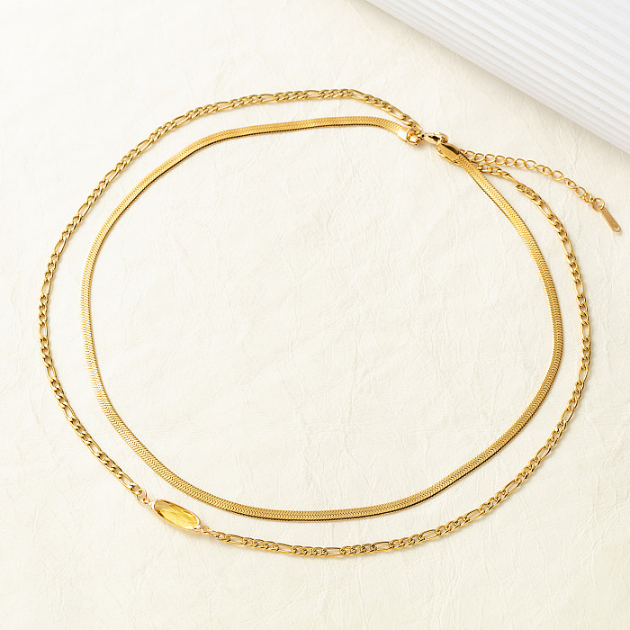 Hip-hop luxuoso retângulo revestido de aço inoxidável com zircônia 18K colares em camadas banhados a ouro