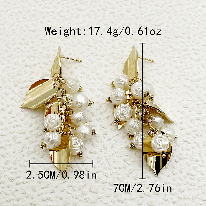 1 Pair British Style Petal Plating Stainless Steel  Gold Plated Drop Earrings